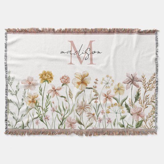 Monogrammed Waterverf Wildflower Meadow Floral Deken (Voorkant)