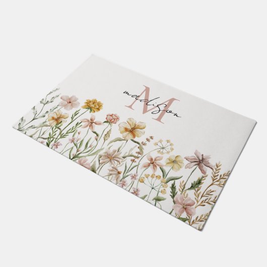 Monogrammed Waterverf Wildflower Meadow Floral Deurmat (Schuin)