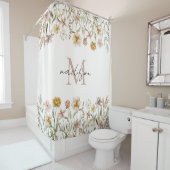Monogrammed Waterverf Wildflower Meadow Floral Douchegordijn (In situ)