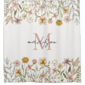 Monogrammed Waterverf Wildflower Meadow Floral Douchegordijn (Voorkant)