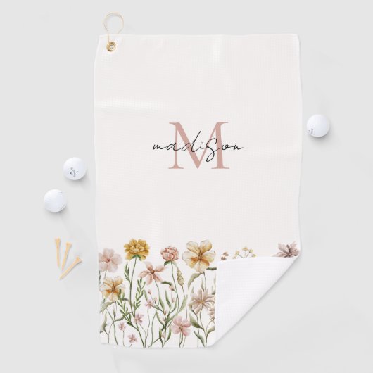 Monogrammed Waterverf Wildflower Meadow Floral Golfhanddoek (Insitu)