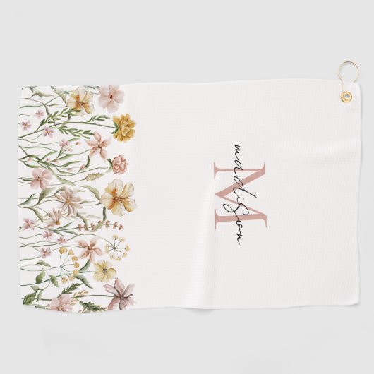 Monogrammed Waterverf Wildflower Meadow Floral Golfhanddoek (Horizontaal)