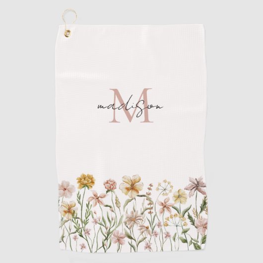 Monogrammed Waterverf Wildflower Meadow Floral Golfhanddoek (Voorkant)