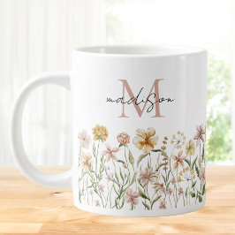 Monogrammed Waterverf Wildflower Meadow Floral Grote Koffiekop