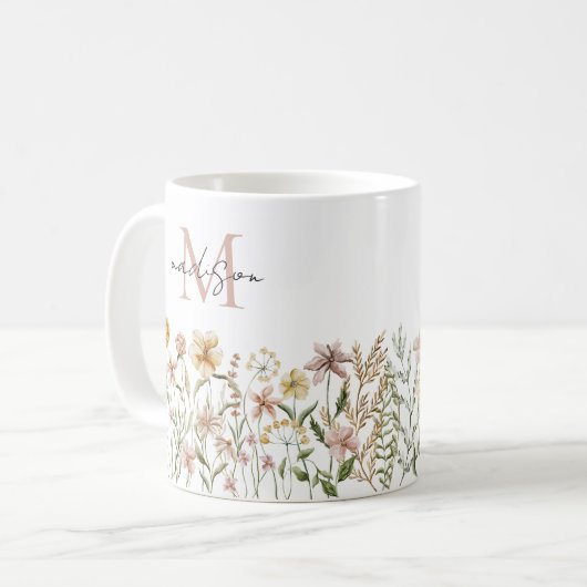 Monogrammed Waterverf Wildflower Meadow Floral Koffiemok (Voorkant links)