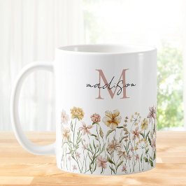 Monogrammed Waterverf Wildflower Meadow Floral Koffiemok