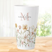Monogrammed Waterverf Wildflower Meadow Floral Latte Mok