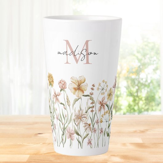 Monogrammed Waterverf Wildflower Meadow Floral Latte Mok