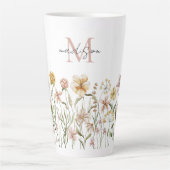 Monogrammed Waterverf Wildflower Meadow Floral Latte Mok (Voorkant)