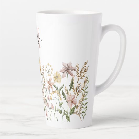 Monogrammed Waterverf Wildflower Meadow Floral Latte Mok (Rechts)