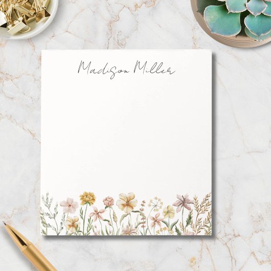 Monogrammed Waterverf Wildflower Meadow Floral Notitieblok