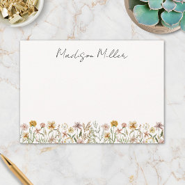 Monogrammed Waterverf Wildflower Meadow Floral Notitiekaartje