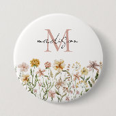 Monogrammed Waterverf Wildflower Meadow Floral Ronde Button 7,6 Cm (Voorkant)