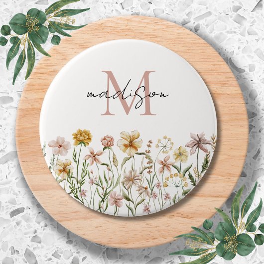 Monogrammed Waterverf Wildflower Meadow Floral Ronde Button 7,6 Cm