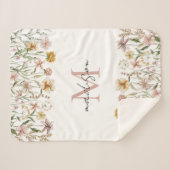 Monogrammed Waterverf Wildflower Meadow Floral Sherpa Deken (Voorkant (horizontaal))