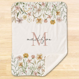 Monogrammed Waterverf Wildflower Meadow Floral Sherpa Deken