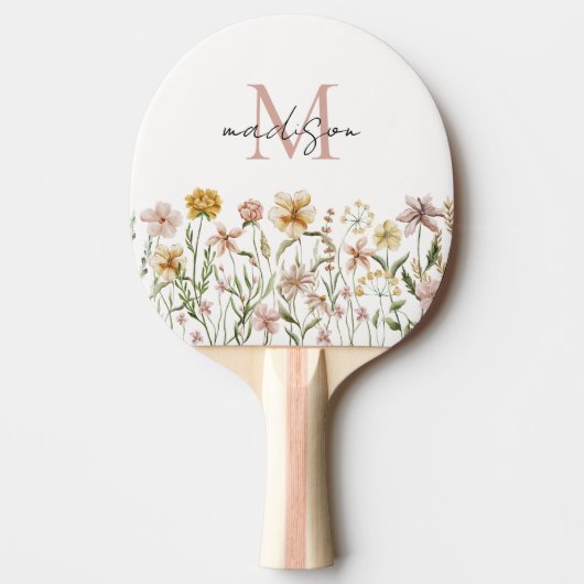 Monogrammed Waterverf Wildflower Meadow Floral Tafeltennisbatje (Voorkant)
