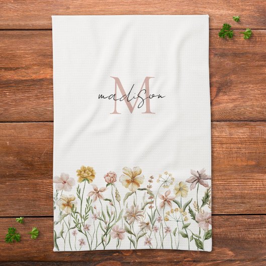 Monogrammed Waterverf Wildflower Meadow Floral Theedoek