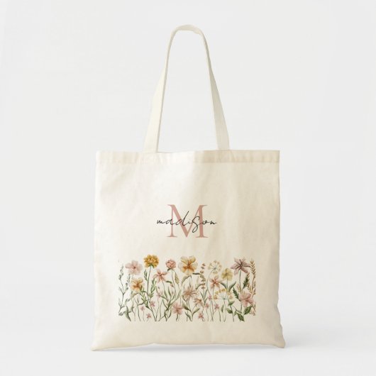 Monogrammed Waterverf Wildflower Meadow Floral Tote Bag (Voorkant)