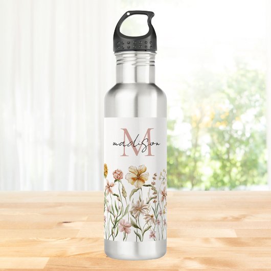 Monogrammed Waterverf Wildflower Meadow Floral Waterfles