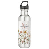 Monogrammed Waterverf Wildflower Meadow Floral Waterfles (Voorkant)