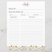 Monogrammed Waterverf Wildflower Recept Invoegen (Voorkant)