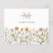 Monogrammed Waterverf Wildflower Recept Kaart (Achterkant)