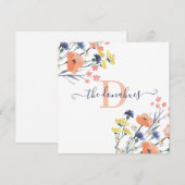 Monogrammed Waterverf Wildflower Square Kaart (Voorkant / Achterkant)