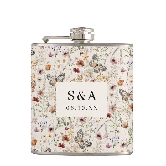 Monogrammed Wedding Flask Heupfles (Voorkant)