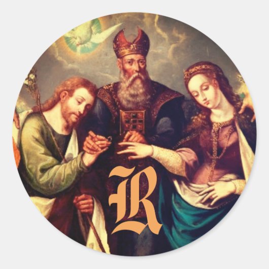 Monogrammed Wedding of Mary & Joseph Ronde Sticker (Voorkant)