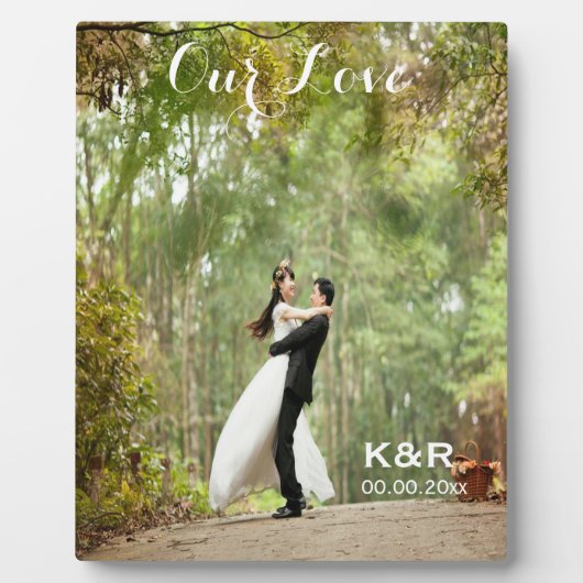 Monogrammed Wedding Photo Plaque met Easel Fotoplaat (Voorkant)