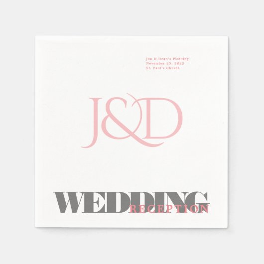 Monogrammed Wedding Reception Paper Napkin Servet (Voorkant)