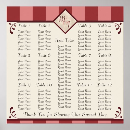 Monogrammed Wedding Reception Zetel Poster (Voorkant)