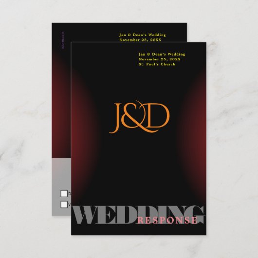 Monogrammed Wedding Response Kaart (Voorkant / Achterkant)