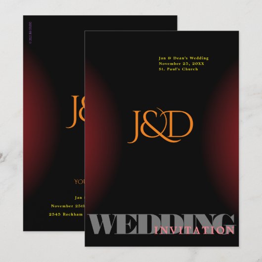 Monogrammed Wedding Uitnodiging (Voorkant / Achterkant)