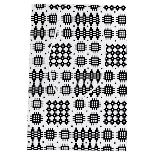 Monogrammed Welsh Tapestry Patroon Zwart op Wit Medium Cadeauzakje (Achterkant)