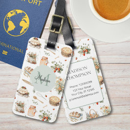 Monogrammed Whimsical Floral Strawberry Country Bagagelabel