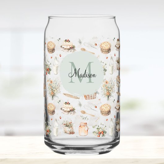 Monogrammed Whimsical Floral Strawberry Country Blikvorm Glas