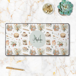 Monogrammed Whimsical Floral Strawberry Country Bureaumat