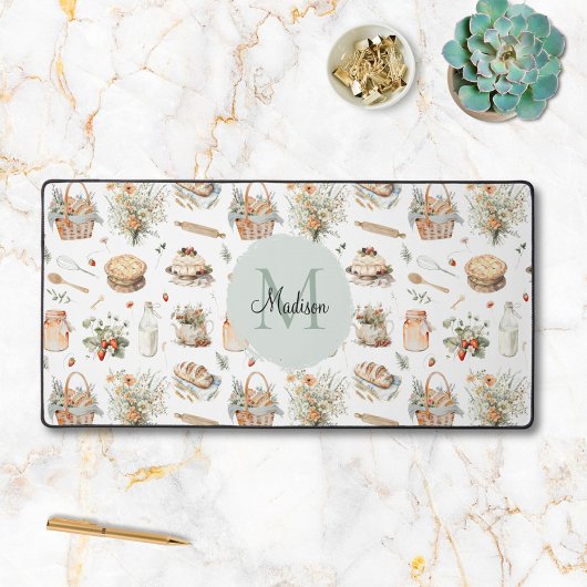 Monogrammed Whimsical Floral Strawberry Country Bureaumat