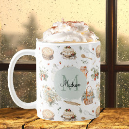 Monogrammed Whimsical Floral Strawberry Country Koffiemok