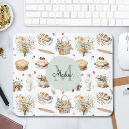 Monogrammed Whimsical Floral Strawberry Country Muismat