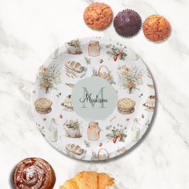 Monogrammed Whimsical Floral Strawberry Country Papieren Bordje