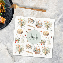 Monogrammed Whimsical Floral Strawberry Country Servet