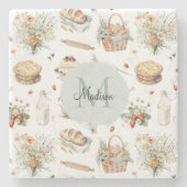 Monogrammed Whimsical Floral Strawberry Country Stenen Onderzetter (Voorkant)