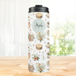 Monogrammed Whimsical Floral Strawberry Country Thermosbeker