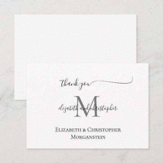 Monogrammed White Black Script Calligraphy Weddens Bedankkaart (Voorkant / Achterkant)