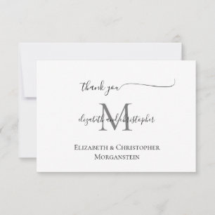 Monogrammed White Black Script Calligraphy Weddens Bedankkaart