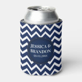 Monogrammed White & Blue Geometric Zigzag Chevron Blikjeskoeler (Blikje Voorkant)