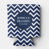 Monogrammed White & Blue Geometric Zigzag Chevron Blikjeskoeler (Achterkant)